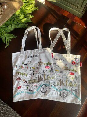 Alice Tait Whimsical London Map Canvas Shopper Tote Qty 2